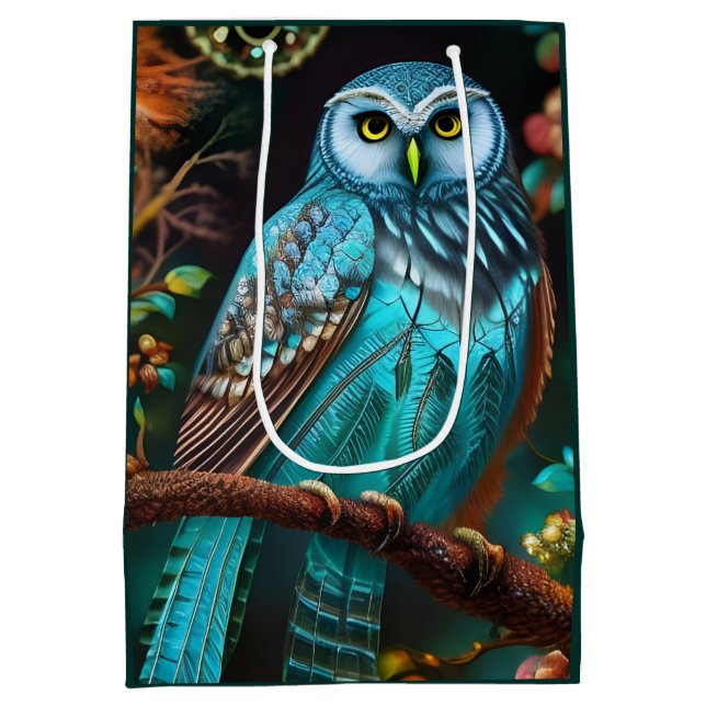 Turquoise owl medium gift bag (Back)