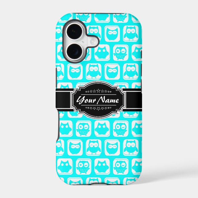 Turquoise Owl Pattern with Black Personalised Name (Back)