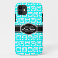 Turquoise Owl Pattern with Black Personalised Name