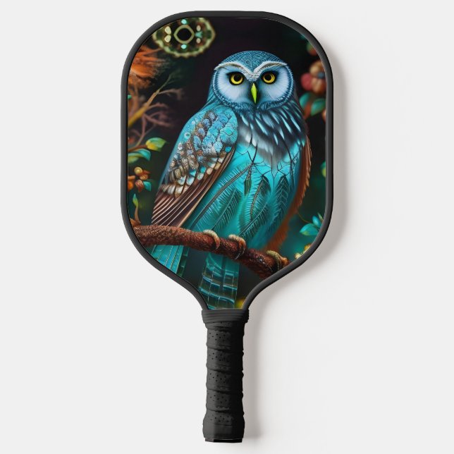 Turquoise owl pickleball paddle (Back)