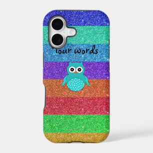 Turquoise owl rainbow glitter