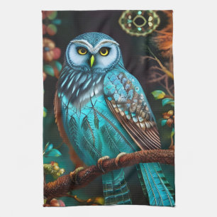 Turquoise owl tea towel