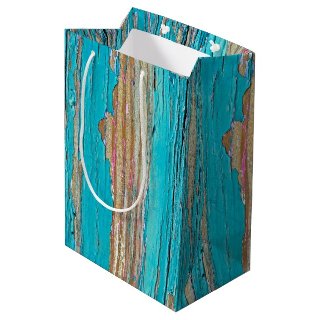 Turquoise Paint On Weathered Wood Medium Gift Bag (Back Angled)