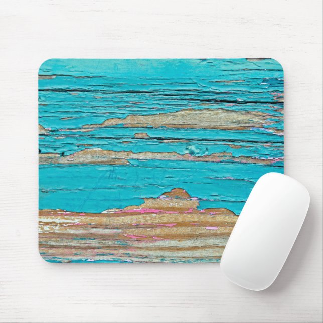 Turquoise Paint On Weathered Wood Mouse Pad (With Mouse)