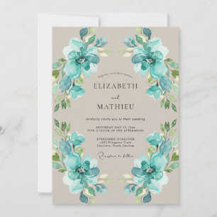Turquoise Painted Foliage Wedding Invitation