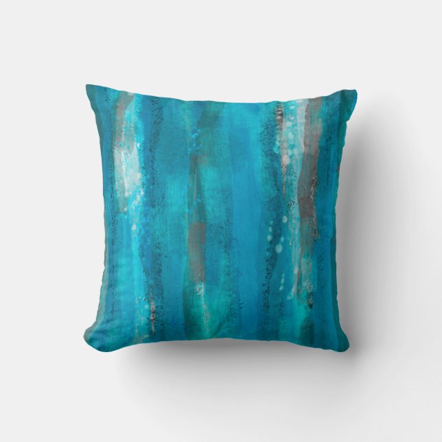 turquoise painted stripes artistic home decor cushion (Front)