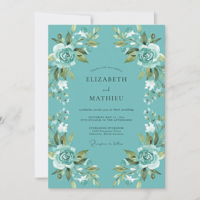 Turquoise Painted Vine Wedding Invitation (Front)