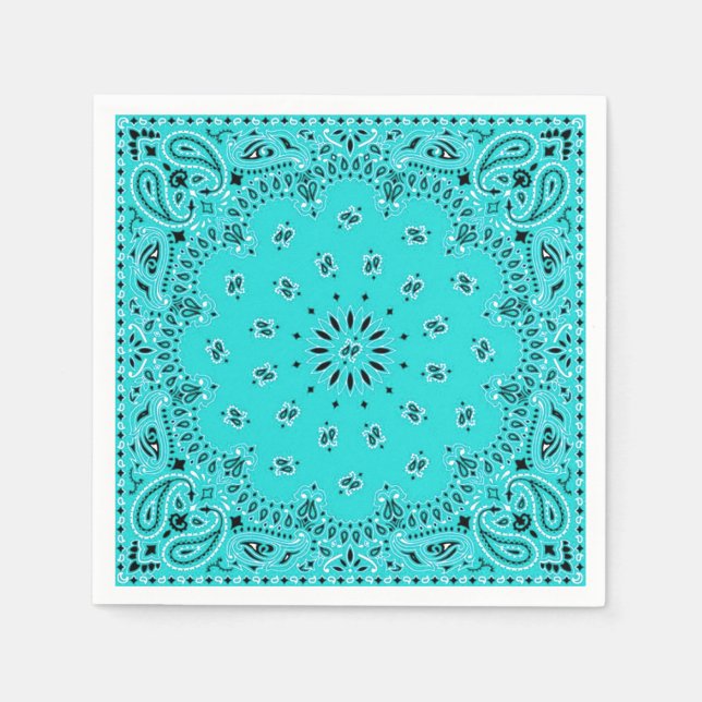 Turquoise Paisley Bandanna Scarf BBQ Picnic Napkin (Front)