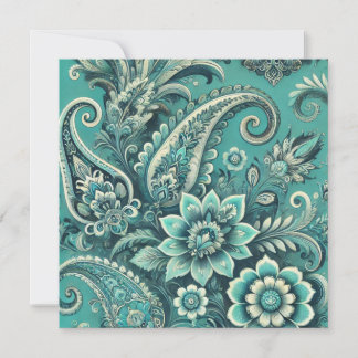Turquoise Paisley Floral Pattern Holiday Card