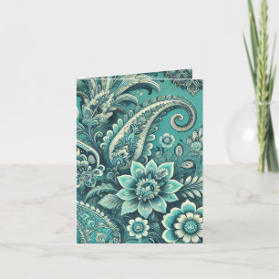 Turquoise Paisley Floral Pattern Holiday Card