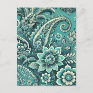 Turquoise Paisley Floral Pattern Holiday Postcard