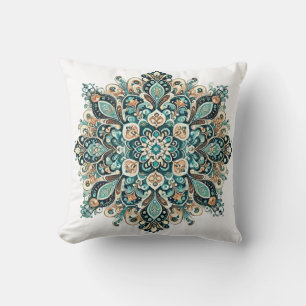 Turquoise Paisley Mandala with Gold Accents 1 Cushion