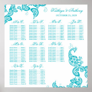 Turquoise Paisley Peacock Wedding Seating Chart