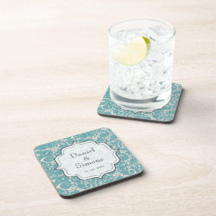 Turquoise Paisley Personalised Wedding Coasters