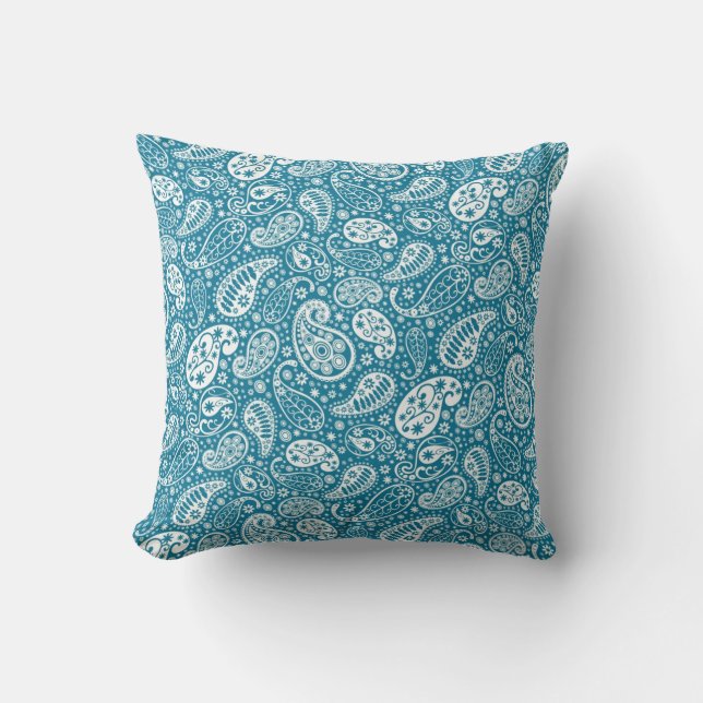 "Turquoise Paisley Throw Pillow" Cushion (Front)