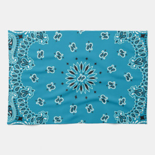 Turquoise Paisley Western Bandanna Scarf Print Tea Towel