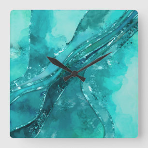 Turquoise palette Flowing Abstract Square Wall Clock