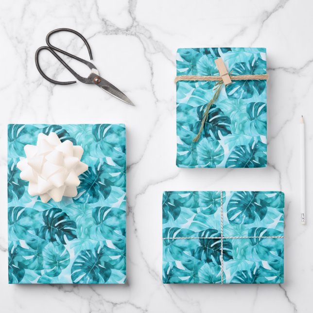 Turquoise Palm Fronds  Wrapping Paper Sheet (Front)