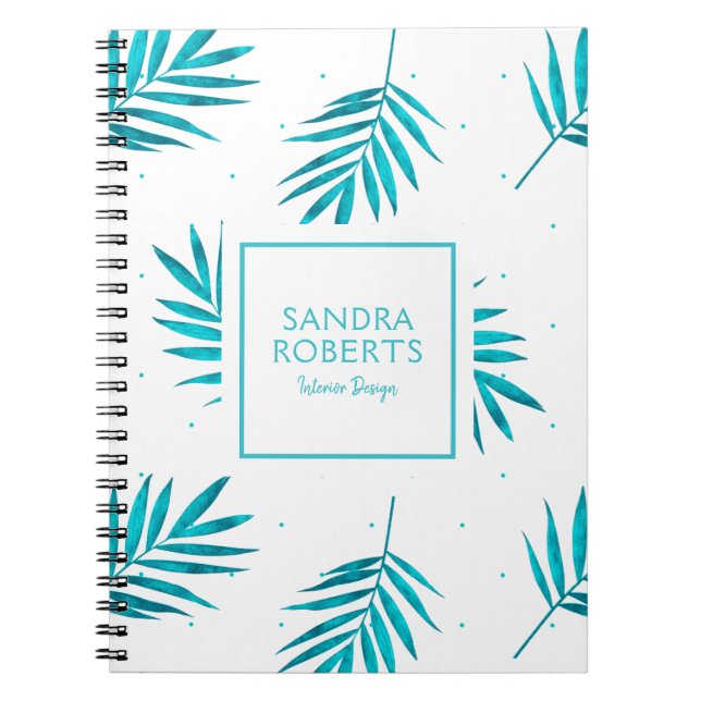 Turquoise palm leaves pattern notebook (Front)
