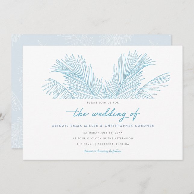 Turquoise Palm Leaves Tropical Beach Wedding Invitation (Front/Back)