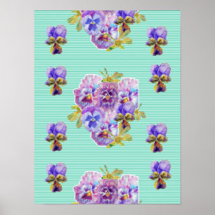 Turquoise Pansy flower flowers Shabby Chic Poster