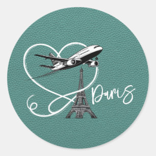 Turquoise Paris Passport  Classic Round Sticker