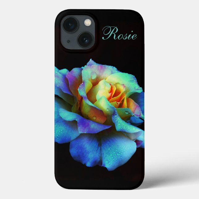 Turquoise Pastel Rainbow Rose iPad Mini case (Back)