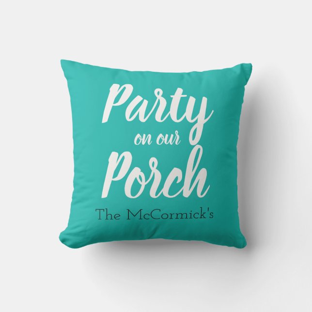 Turquoise Patio Porch Party Summer Personalised Cushion (Front)