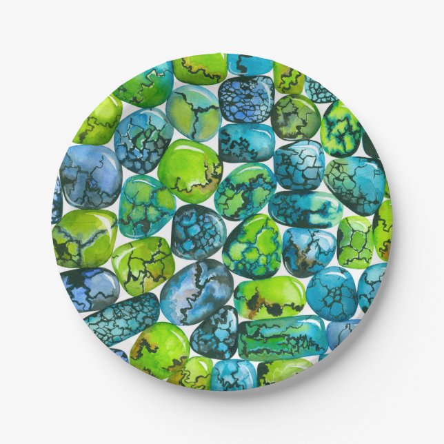 Turquoise pattern paper plate (Front)