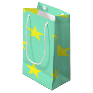 Turquoise pattern with yellow stars small gift bag