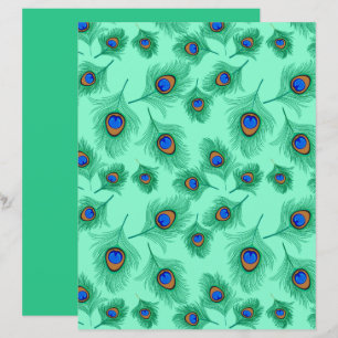 Turquoise Peacock Feathers on Light Aqua