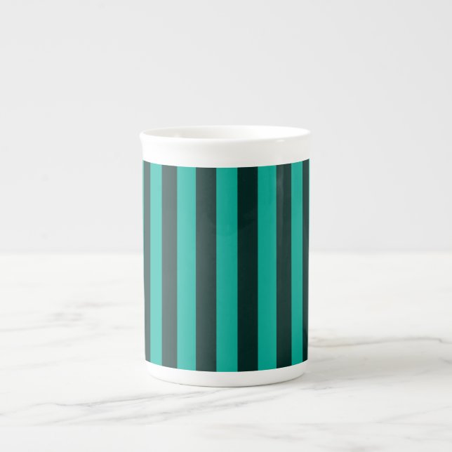 Turquoise Peacock Vertical Stripes Bone China Mug (Front)