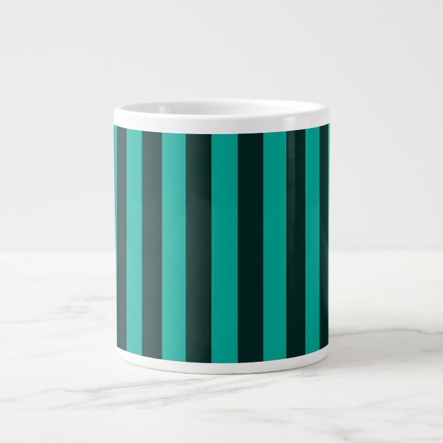 Turquoise Peacock Vertical Stripes Large Coffee Mug (Front)