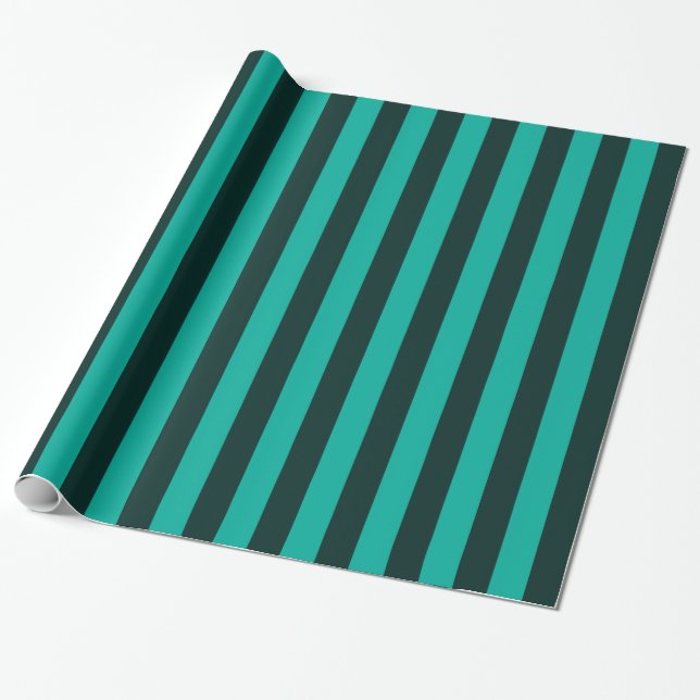 Turquoise Peacock Vertical Stripes Wrapping Paper (Unrolled)