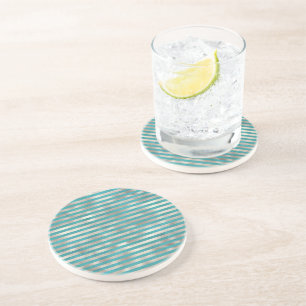 Turquoise Pearl White Stripes Coaster