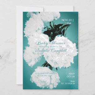Turquoise Peonies Floral Elegant Baby Shower Invitation