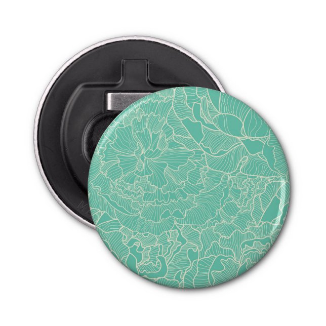 Turquoise Peony Pattern Bottle Opener (Front)