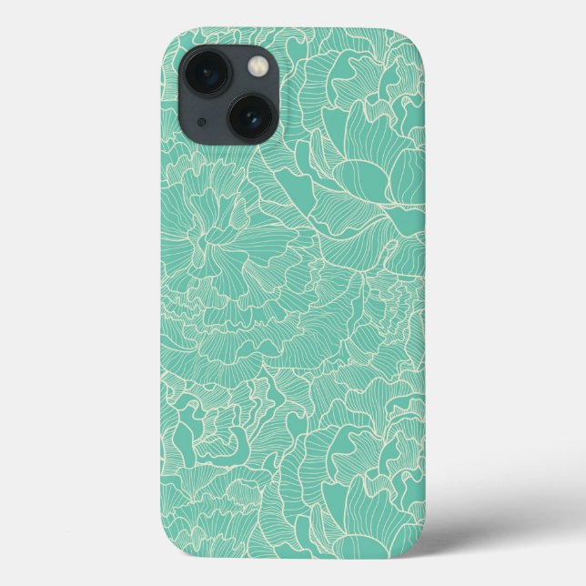 Turquoise Peony Pattern Case-Mate iPhone Case (Back)