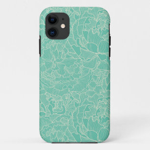 Turquoise Peony Pattern iPhone 11 Case