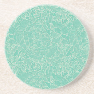 Turquoise Peony Pattern Coaster