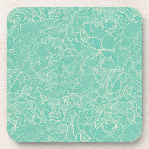 Turquoise Peony Pattern Coaster