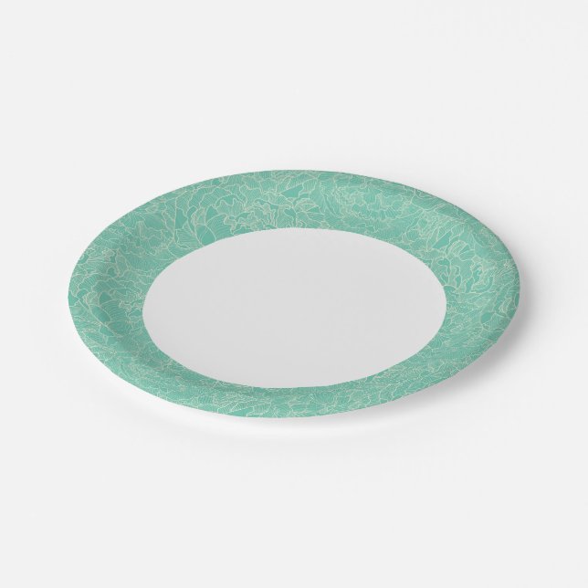 Turquoise Peony Pattern Paper Plate (Angled)