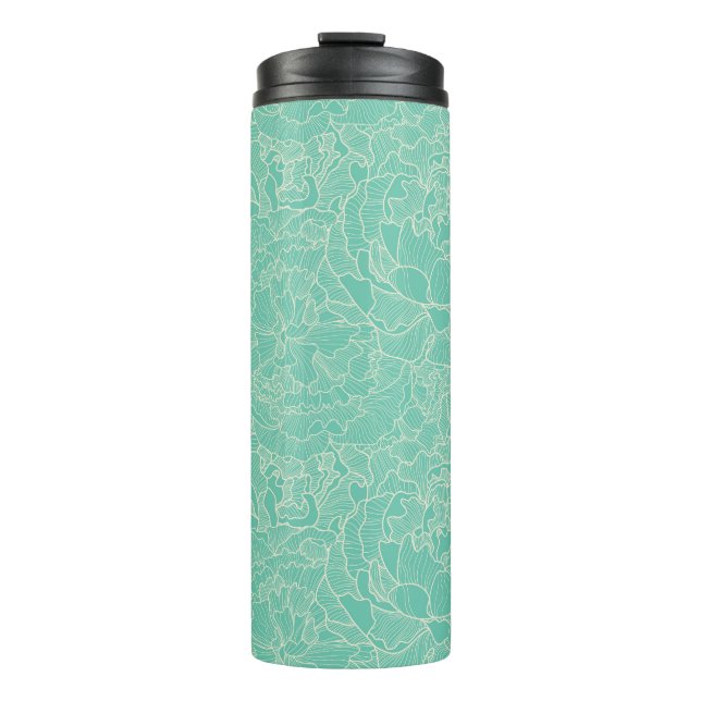 Turquoise Peony Pattern Thermal Tumbler (Front)