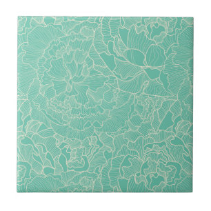 Turquoise Peony Pattern Tile