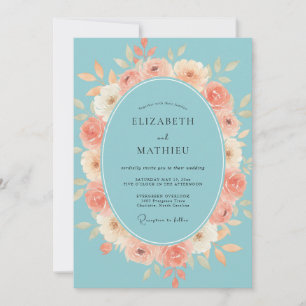 Turquoise Peony Wreath Wedding Invitation