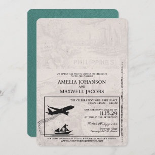 Turquoise Philippines Passport Wedding Invitation