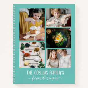 Turquoise Photo Collage Family Recipes Notebook