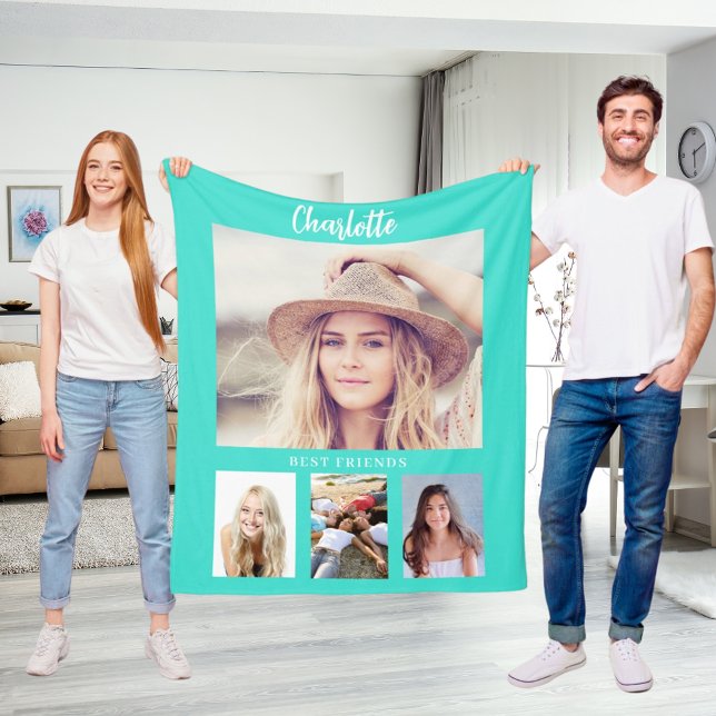 Turquoise photo collage girl friends fleece blanket (Creator Uploaded)
