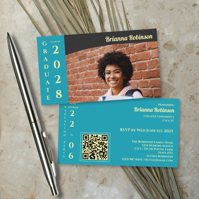 Turquoise Photo Modern Graduation Party Enclosure Card (Creator Uploaded)