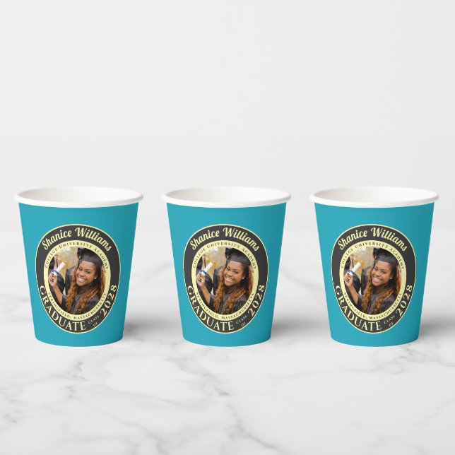 Turquoise Photo Modern Graduation Party Paper Cups (Multi)